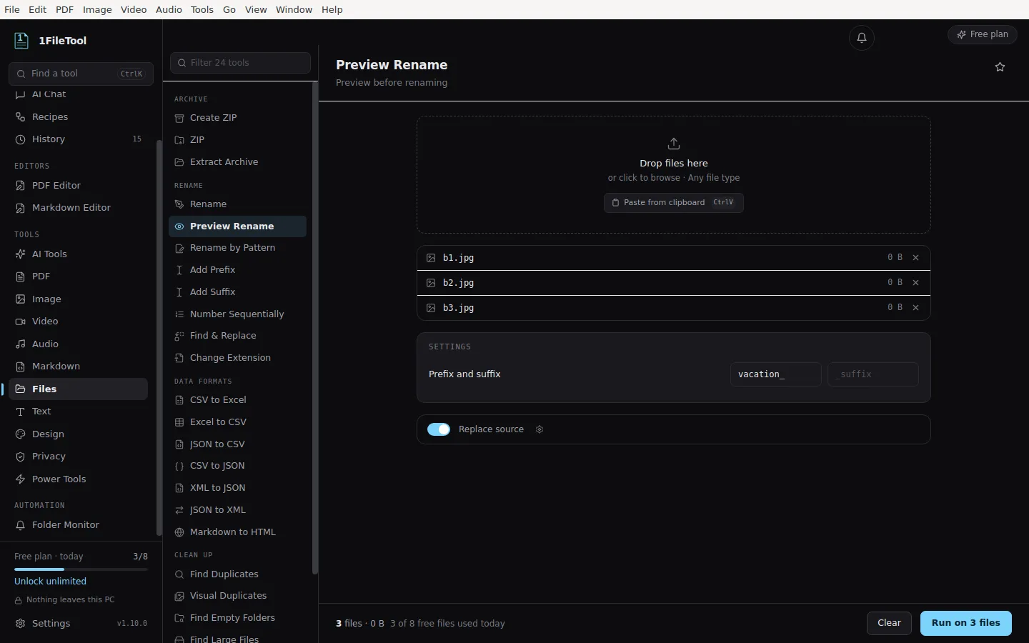 Rename by Pattern พร้อมรูปแบบ token และตัวอย่างชื่อ