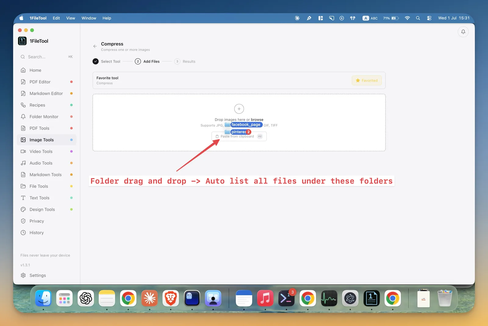 Dropping files onto the app